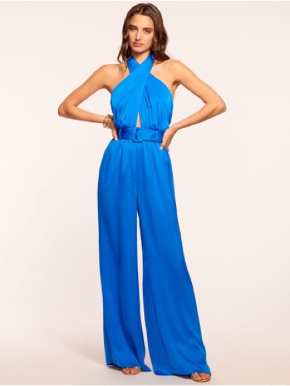 Ramy Brook Adalee Belted Halter Jumpsuit In Marrakech Blue